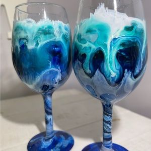 Handmade alcohol ink resin wine glasses